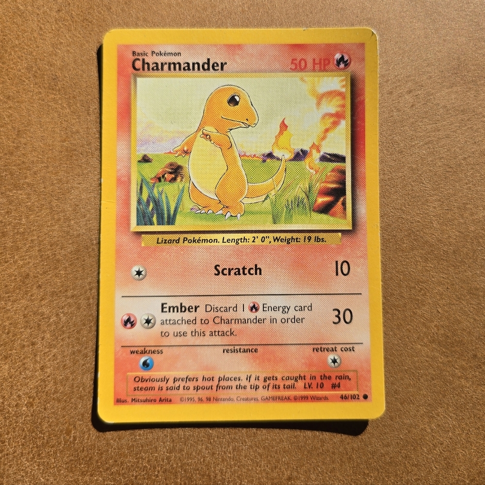 Pokemon Charmander Shadowless 1999 Pokemon Card 46/102 Base Set TCG